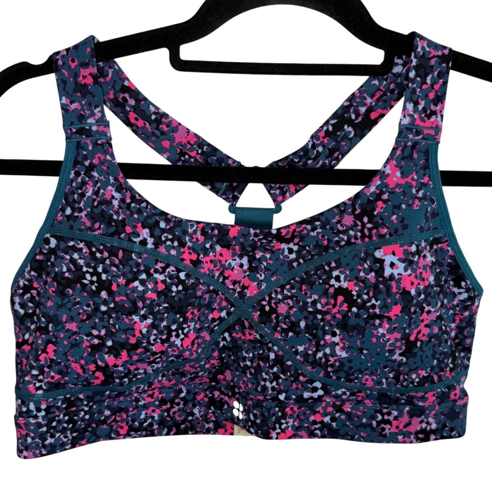 Sweaty Betty Power Medium Impact Sports Bra Pink Scattered Petal Print Womens XL